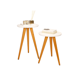 Conjunto 2 Mesinhas Madeira Canto Lateral Pés Palito Retro Decoração Sala - 2