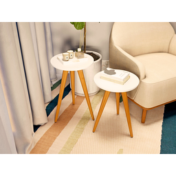 Conjunto 2 Mesinhas Madeira Canto Lateral Pés Palito Retro Decoração Sala - 4