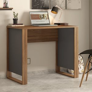 Escrivaninha Bancada Mesa Politorno Amendola/ Grafito Home Office Escritório - Mercado Dos Móveis