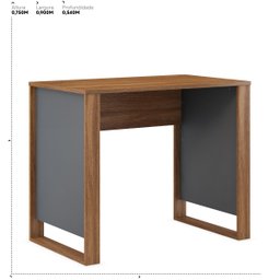 Escrivaninha Bancada Mesa Politorno Amendola/ Grafito Home Office Escritório - Mercado Dos Móveis - 3