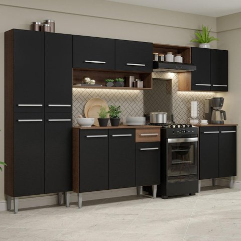 Armário de Cozinha Completa 293cm Rustic/Preto Emilly Madesa 01XA