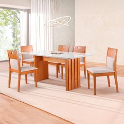 Conjunto Sala de Jantar 6 Cadeiras Noruega com Mesa Atlântico 1,80m - Madeira Maciça Encosto - 1