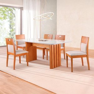 Conjunto Sala de Jantar 6 Cadeiras Noruega com Mesa Atlântico 1,80m - Madeira Maciça Encosto