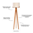 Ver imagem 5 de Luminária Coluna de Piso Chão Áustria em Madeira com Cupula Algodão Cru Decorativa para Sala Quarto