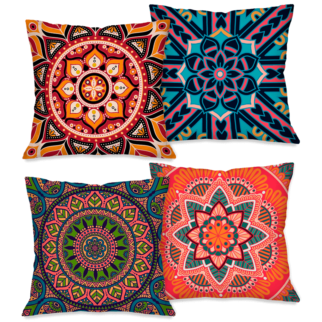 Kit com 4 Capas para Almofadas Decorativas Mandala Multicollor