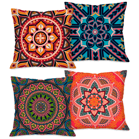 Kit com 4 Capas para Almofadas Decorativas Mandala Multicollor