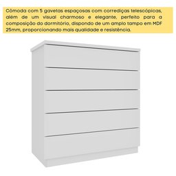 Cômoda 5 Gavetas 868cm x 925cm Florença  - 4