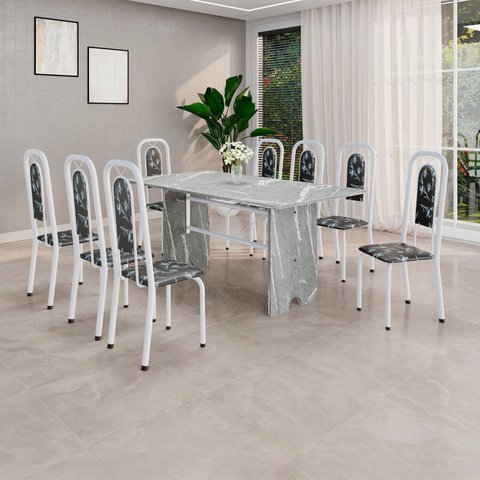 Conjunto Sala de Jantar com 8 Cadeiras Lara Branco/Preto