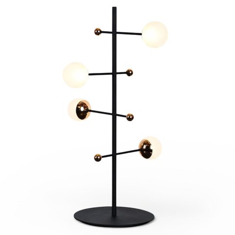 Abajur Decorativo Fuxico Dourado Preto e Branco - 54cm de Altura