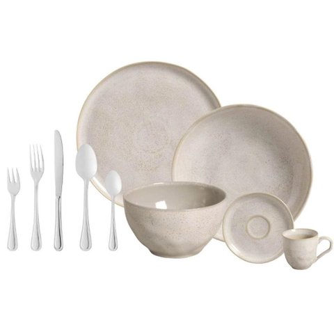 Aparelho de Jantar Porto Brasil e Faqueiro Inox Wolff 30 Pçs Mesa Posta 6 Pessoas