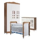 Ver imagem 1 de Quarto de Bebê New Selena 3 Portas com Cômoda Selena e Berço Mirelle Branco Acetinado Amadeirado