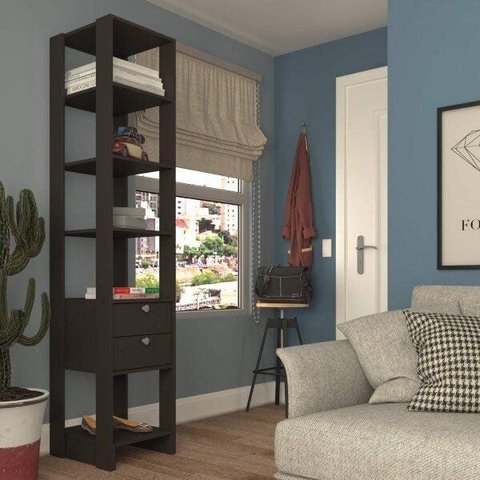 Estante de Livros 40CMX200CM 2 Gavetas 4 Prateleiras Preto