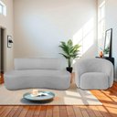 Ver imagem 1 de Kit Recamier Curvo Amsterdã 130cm e Poltrona Amore Luxo Linho Cor Cinza Claro
