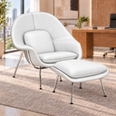 Ver imagem 1 de Poltrona Womb Chair com Puff em Couro Ecológico Branco