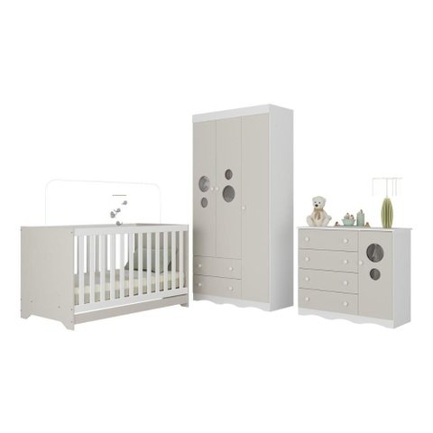 Quarto de Bebê Completo com Berço Americano 3 em 1 Sonho Multimóveis Mp4623 Branco/off White