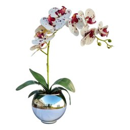 Arranjo No Vaso Prata Flores Artificial Orquideas Tigrada - 1