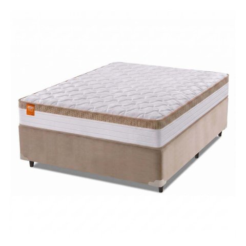 Cama Box Casal King Colchão Molas Ensacadas Real 193x203x65cm Branco / Bege - Suporta até 130kg