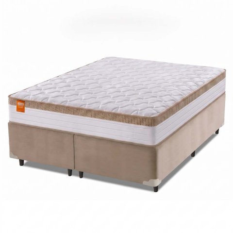 Cama Box Casal King Colchão Molas Ensacadas Real 193x203x65cm Branco / Bege - Suporta até 130kg