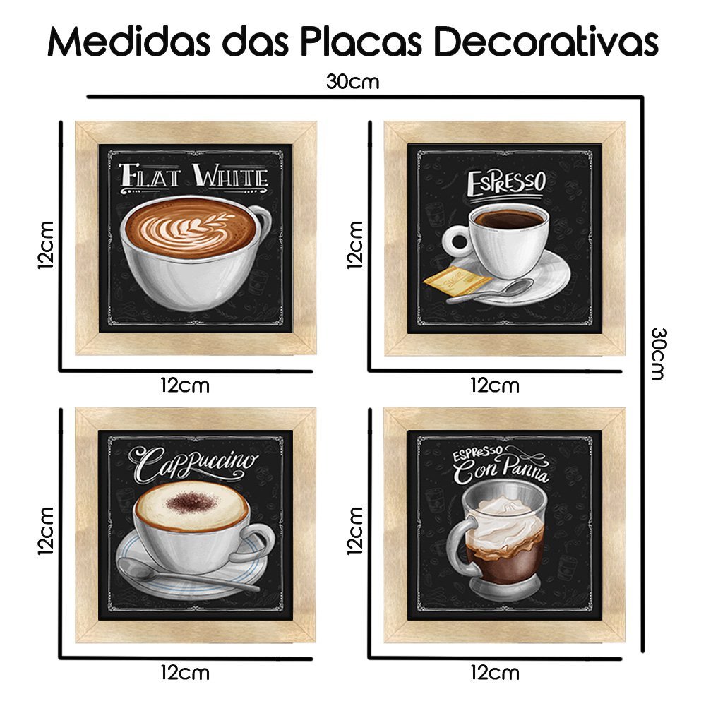 Quadro Decorativo Café Expresso Padaria Cozinha 12x12cm 4 un Arte na Arte moldura Carvalho - 3