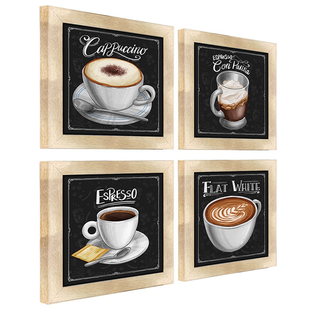 Quadro Decorativo Café Expresso Padaria Cozinha 12x12cm 4 un Arte na Arte moldura Carvalho