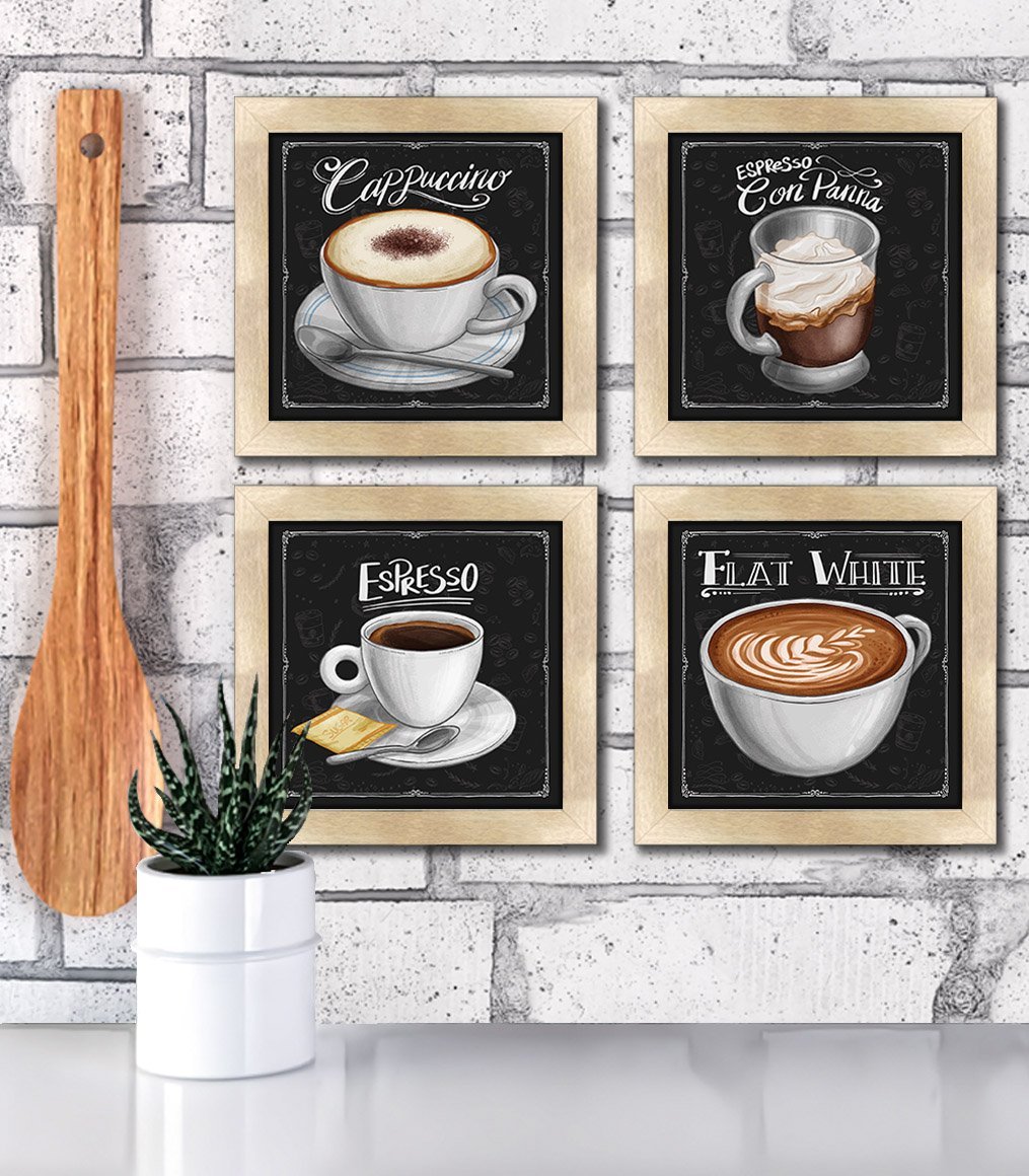 Quadro Decorativo Café Expresso Padaria Cozinha 12x12cm 4 un Arte na Arte moldura Carvalho - 4