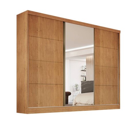 Guarda-roupa 1 Portas Espelhada Mdf 6 Gavetas  Bergamo nature  Bianchi Móveis