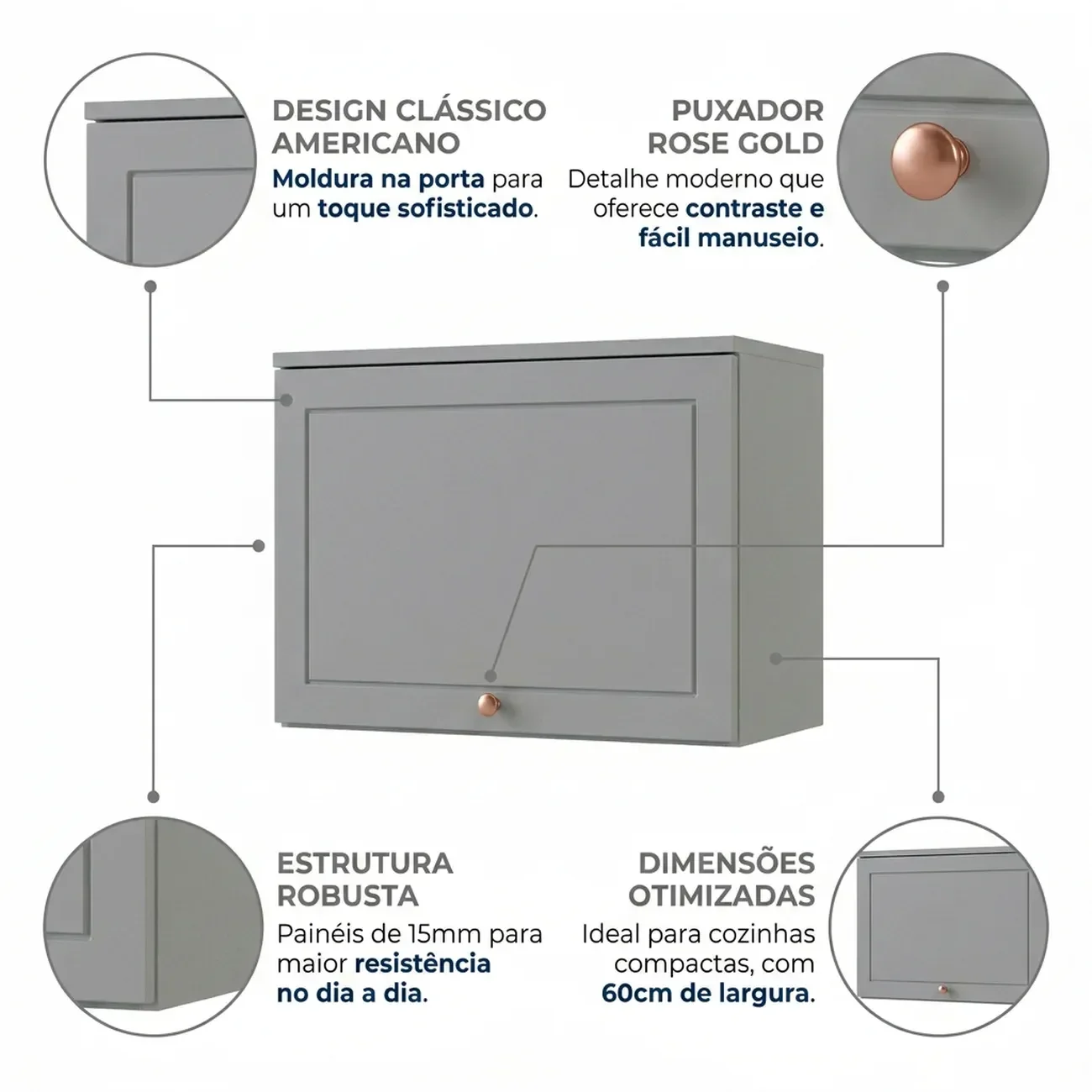 Ver imagem 5 de Armário Aéreo para Cozinha 60cm Americana Cinza Crystal