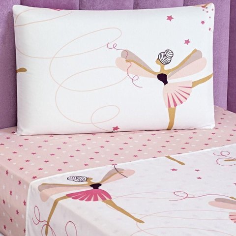 Jogo de Cama Lençol Bouti Infantil Kids Solteiro 03 Peças - Bailarina