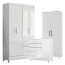 Ver imagem 1 de Guarda Roupa com Espelho Infantil Sobral com Cômoda Vênus com Pés e Multiuso Jade Branco Brilho