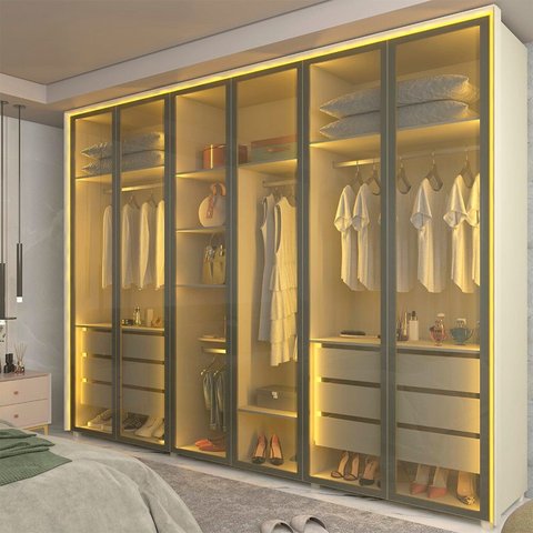 Guarda-Roupa Casal 6 Portas 6 Portas Reflecta com LED com Pés 100% MDF Lumina Off White
