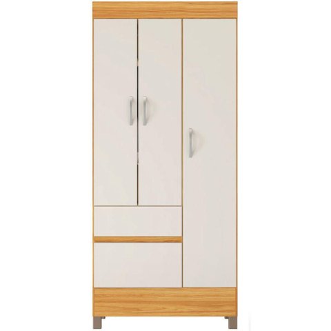 Guarda Roupa Solteiro Wend 3 Portas 2 Gavetas MDP Cinamomo-Off White Demóbile 80cm