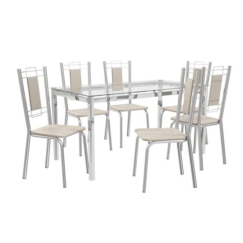 Conjunto de Mesa Completo com 6 Cadeiras Estofadas Cmc035cr Kappesberg Crome