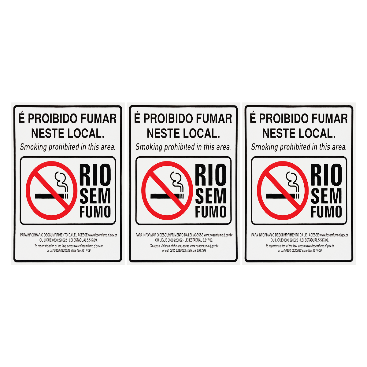 Combo 6 Placas De Sinalização É Proibido Fumar Neste Local Rio Sem Fumo 20X25 Acesso - P-5/4 F9e
