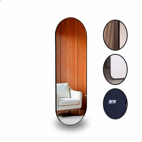 Espelho Grande Oval com Moldura em Metal Decorativo 115 X 50cm