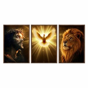 Kit 03 Quadros Decorativos Deus Santissima Trindade Rlg008 - Tela Canvas - 60x80cm
