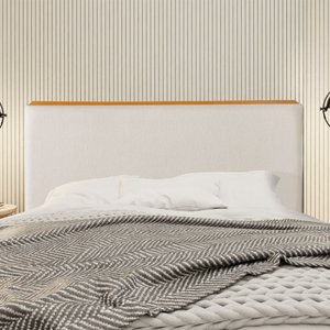 Cabeceira Cama Box King 1,93m Estofada Detalhe em Madeira Java Linho Crú