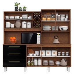 Armário Cozinha 7 Portas 3 Gavetas Natura Preto Ajax Zanzini - 3