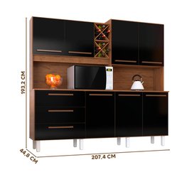 Armário Cozinha 7 Portas 3 Gavetas Natura Preto Ajax Zanzini - 4