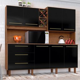 Armário Cozinha 7 Portas 3 Gavetas Natura Preto Ajax Zanzini - 1