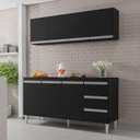 Ver imagem 2 de Balcão de Cozinha com Tampo 160 Cm e Armário Aéreo Andréia Preto Fosco - Ajl