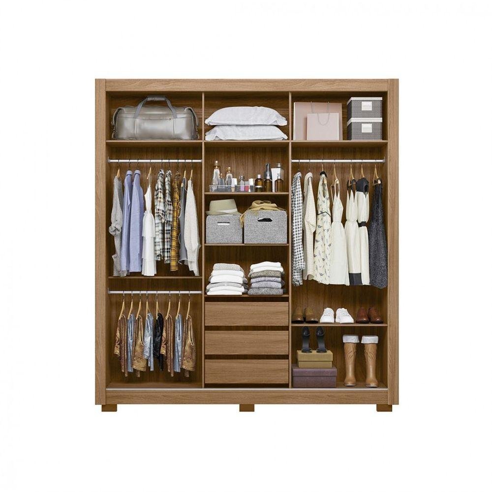 Guarda Roupa Moval Canadá 3 Portas 3 Gavetas Freijo/Cinza | MadeiraMadeira