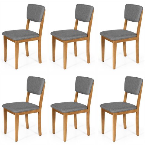 Kit 6 Cadeiras de Jantar Madeira Maciça Estofadas Ella Cinza Escuro - Straub Web
