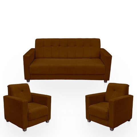 Sofá + 2 Poltrona para Sala de Estar Moderno Confortável Veneza Suede Cor:marrom