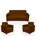 Ver imagem 1 de Sofá + 2 Poltrona para Sala de Estar Moderno Confortável Veneza Suede Cor:marrom