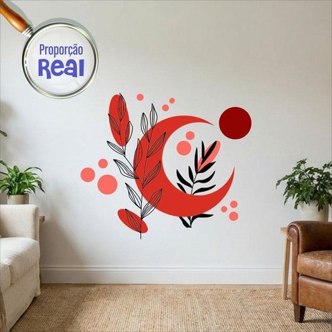 Adesivo Floral Boho Vermelho Estilo Nórdico 110x94 Minimalista Mod.05