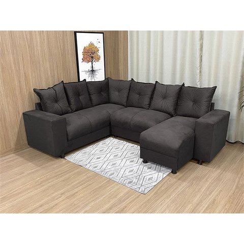 Sofá de Canto C/ Chaise - com 06 Lugares:marrom