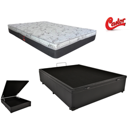 Cama box baú viúva corino preto + colchão castor premium tecnopedic 120x203 - 1