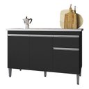 Ver imagem 1 de Balcão Gabinete com Pia Inox 120cm 3 Portas e 1 Gaveta Tatiane Preto - Ajl Móveis