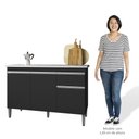 Ver imagem 5 de Balcão Gabinete com Pia Inox 120cm 3 Portas e 1 Gaveta Tatiane Preto - Ajl Móveis