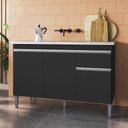 Ver imagem 2 de Balcão Gabinete com Pia Inox 120cm 3 Portas e 1 Gaveta Tatiane Preto - Ajl Móveis